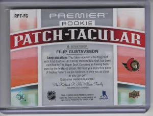 2021-22 Premier Rookie Patch-Tacular 1/1 Filip Gustavsson back